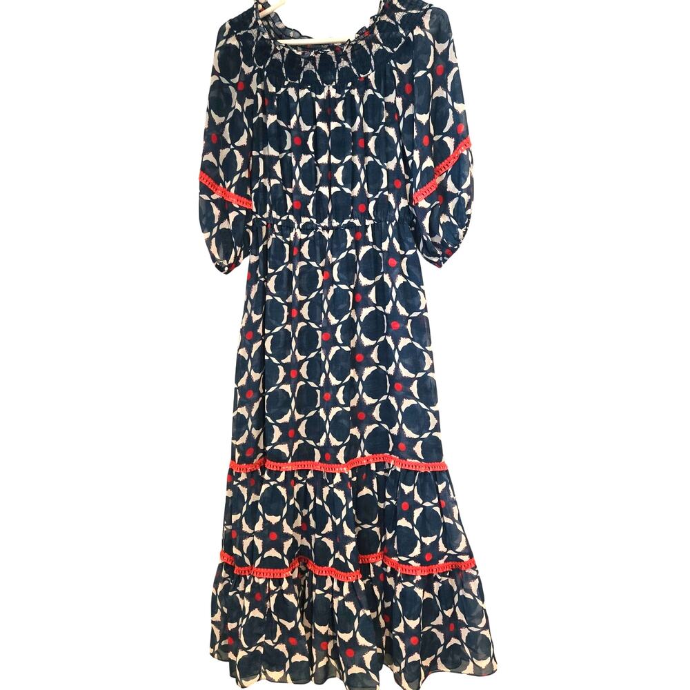 Anthropologie Sachin Babi Mosaic Off-the-shoulder Midi Dress In Blue, Size 10 - Picture 3 of 10